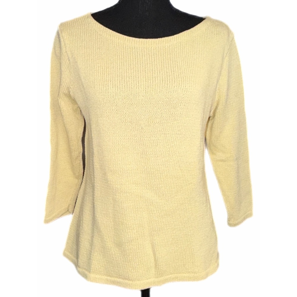 Lauren Ralph Lauren Pale Yellow 100% Cotton Boat Neck 3/4 Sleeve Sweater Large